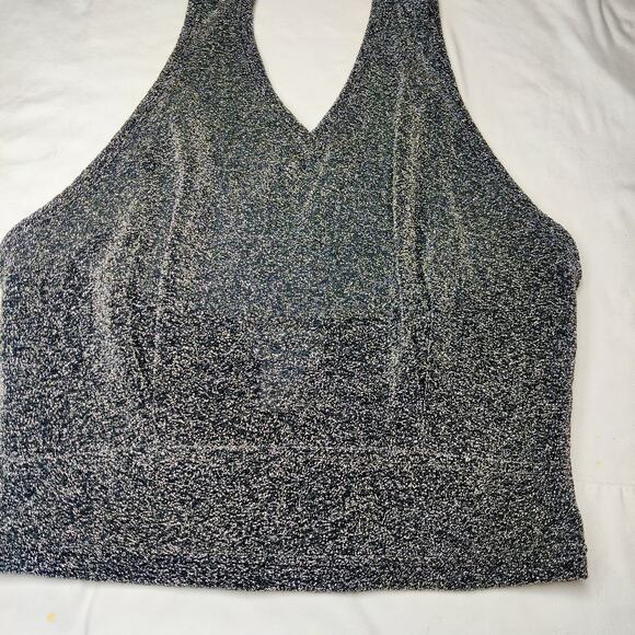 Vtg Gantos Sparkly Silver Metallic Sheer Cropped Halter Top Medium 70s Disco - Picture 3 of 7